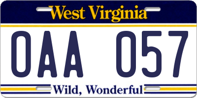 WV license plate OAA057