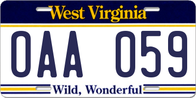 WV license plate OAA059