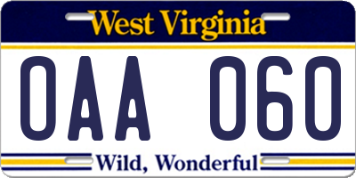 WV license plate OAA060