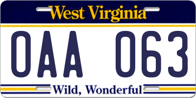 WV license plate OAA063