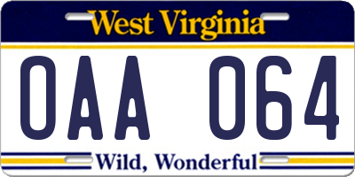 WV license plate OAA064