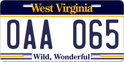 WV license plate OAA065