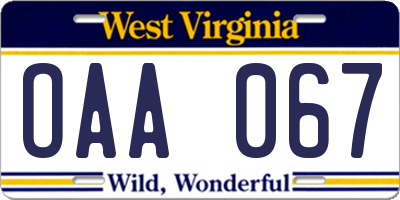WV license plate OAA067