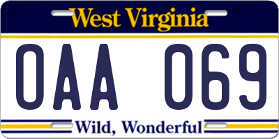 WV license plate OAA069