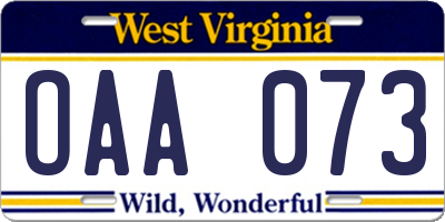 WV license plate OAA073
