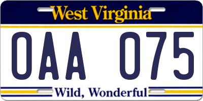 WV license plate OAA075