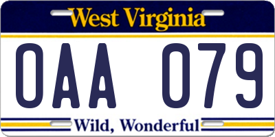 WV license plate OAA079