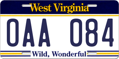 WV license plate OAA084