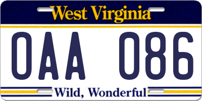 WV license plate OAA086