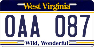 WV license plate OAA087