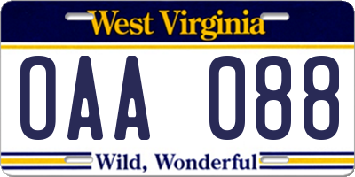 WV license plate OAA088