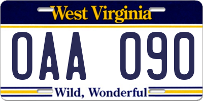 WV license plate OAA090