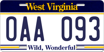 WV license plate OAA093