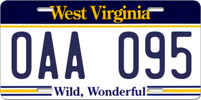 WV license plate OAA095
