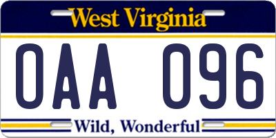 WV license plate OAA096
