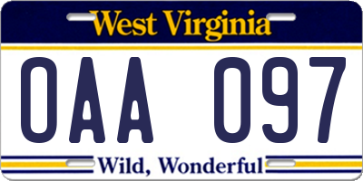 WV license plate OAA097