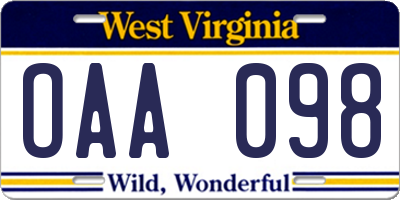 WV license plate OAA098