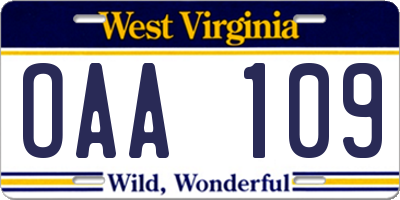WV license plate OAA109