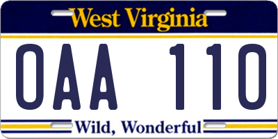 WV license plate OAA110