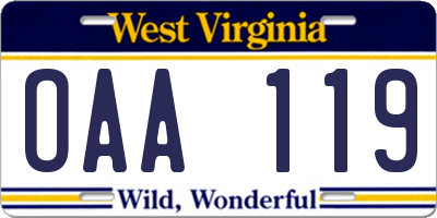 WV license plate OAA119