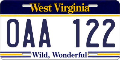 WV license plate OAA122