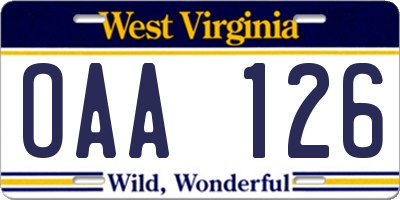 WV license plate OAA126