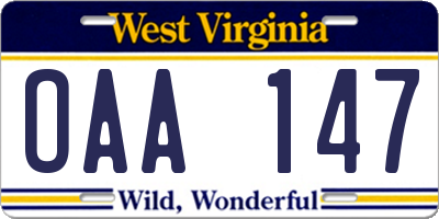 WV license plate OAA147
