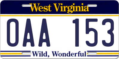 WV license plate OAA153
