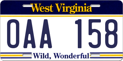 WV license plate OAA158