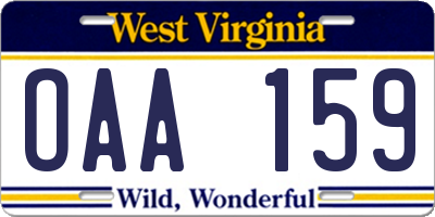 WV license plate OAA159