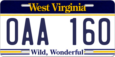 WV license plate OAA160