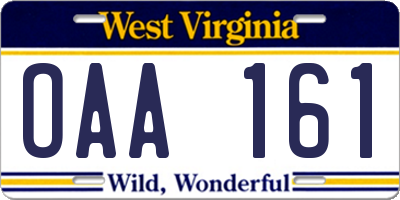 WV license plate OAA161
