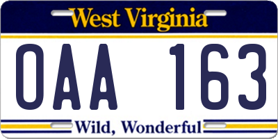 WV license plate OAA163