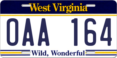 WV license plate OAA164