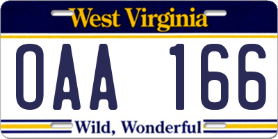 WV license plate OAA166