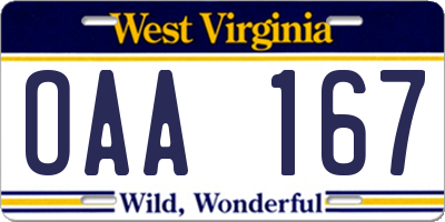 WV license plate OAA167