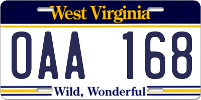 WV license plate OAA168