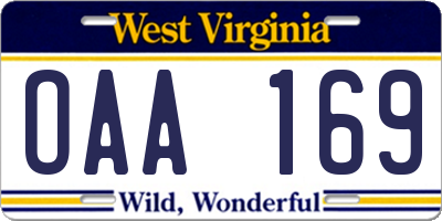 WV license plate OAA169