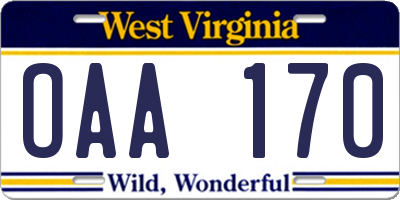 WV license plate OAA170