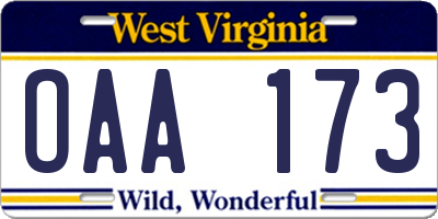 WV license plate OAA173