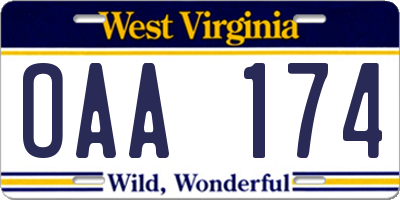 WV license plate OAA174