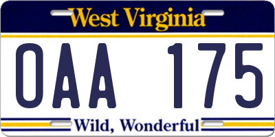 WV license plate OAA175