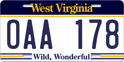 WV license plate OAA178