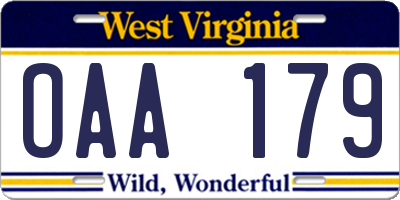 WV license plate OAA179