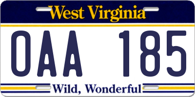 WV license plate OAA185