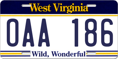 WV license plate OAA186