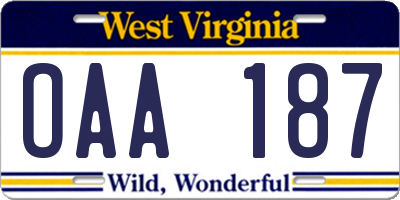 WV license plate OAA187