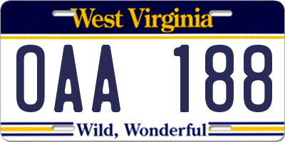 WV license plate OAA188
