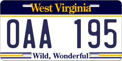 WV license plate OAA195
