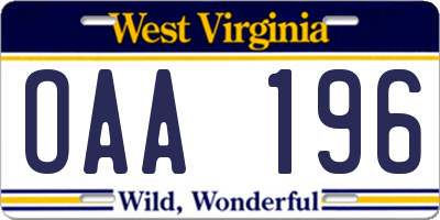 WV license plate OAA196